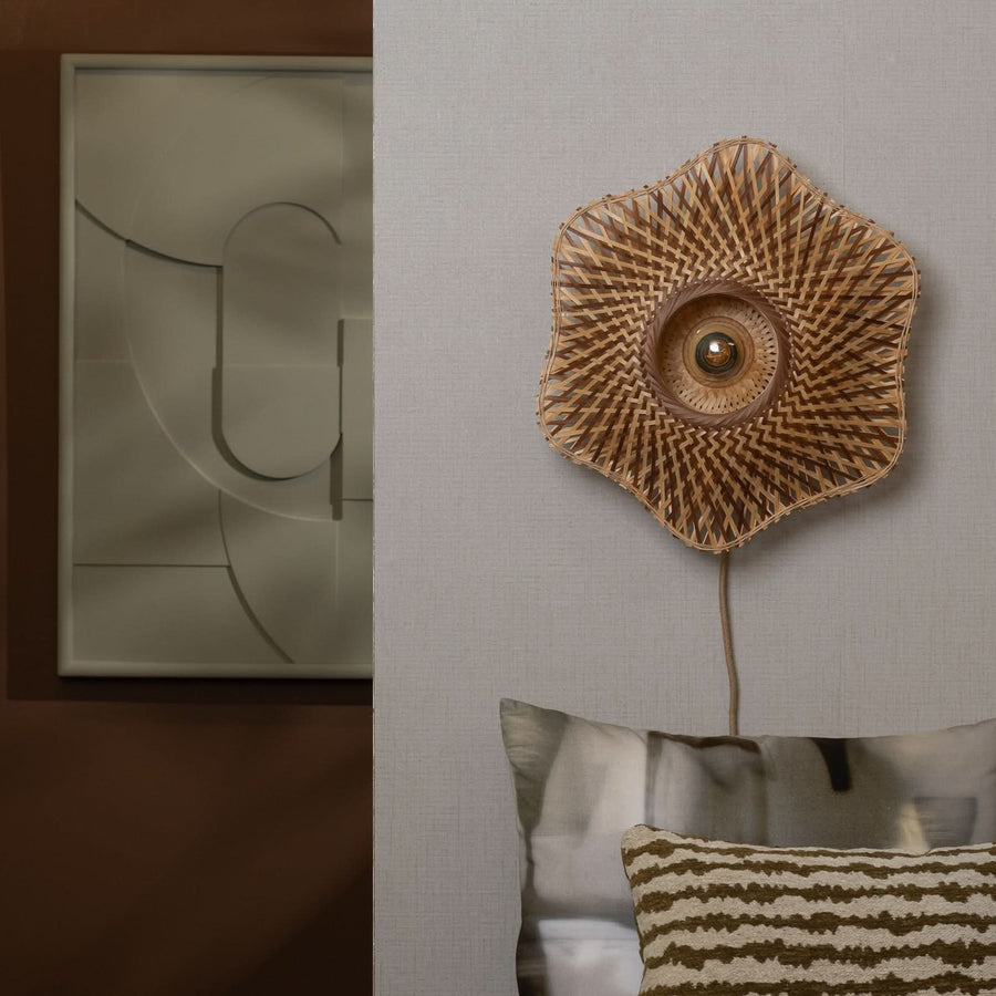 Applique murale Madura en bambou, bois et marron, Ø 44 cm