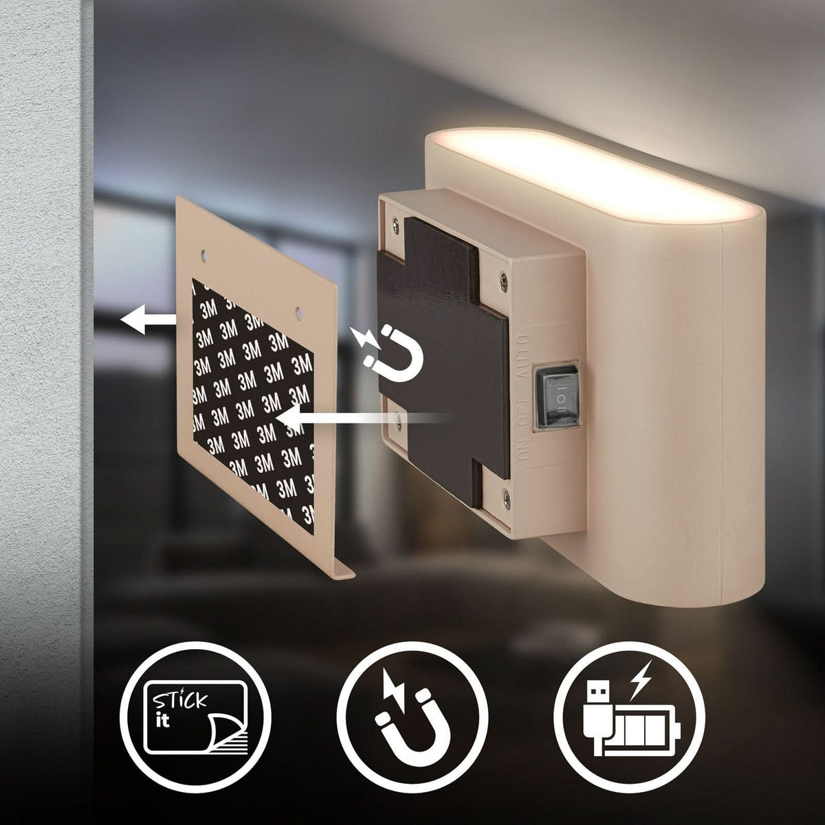 Applique murale LED rechargeable Chat, beige, hauteur 9,5 cm