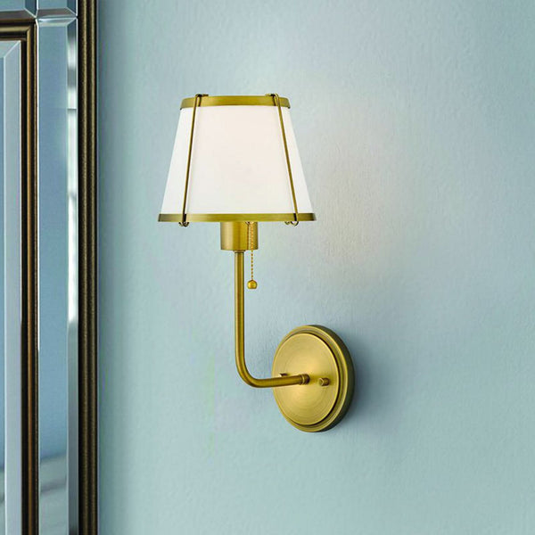 Applique murale Clarke 1 en lin, beige et laiton, hauteur 40 cm