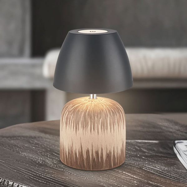 Lampe à poser d'extérieur LED rechargeable Brilo en céramique, bois et anthracite, Ø 13,5 cm, IP44