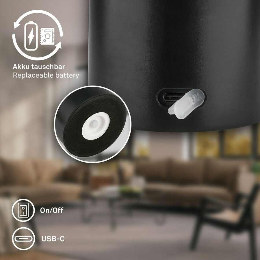 Lampe à poser d'extérieur LED rechargeable Brilo en métal, noir et doré, Ø 13 cm, IP44