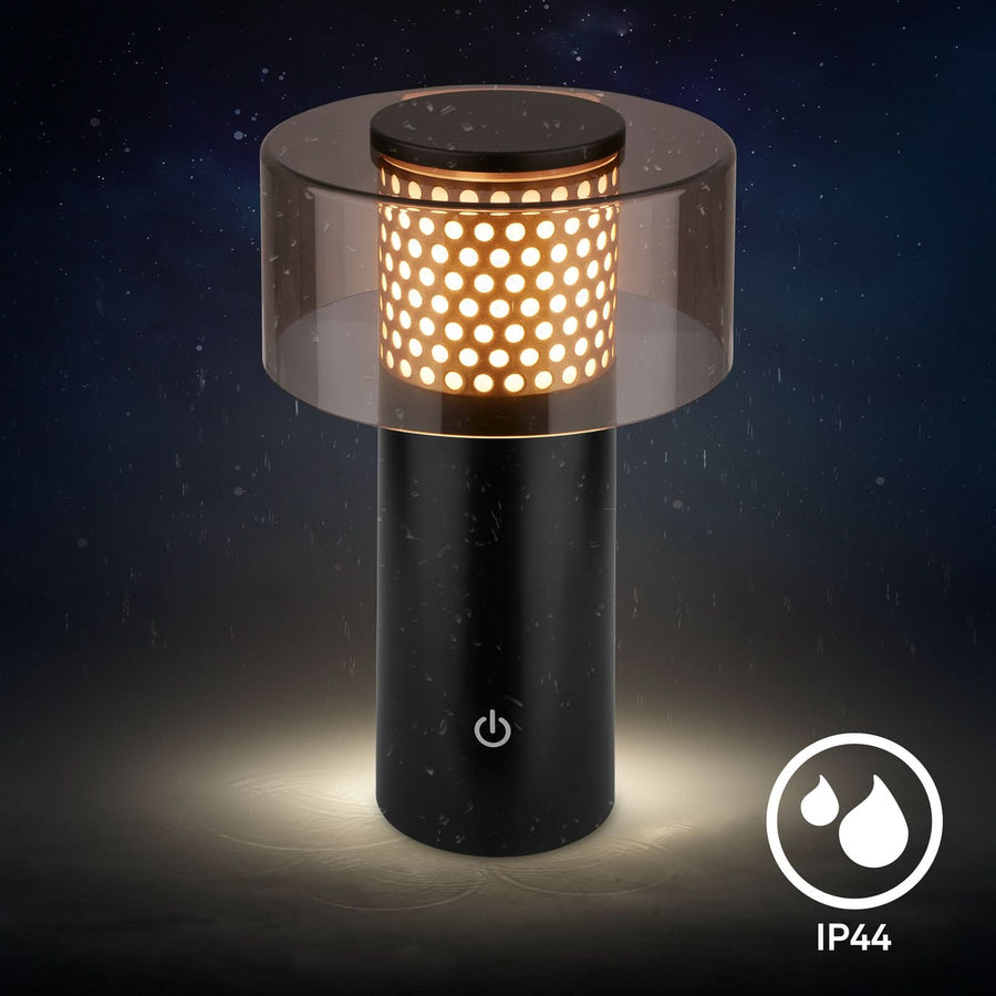 Lampe à poser d'extérieur LED rechargeable Brilo en métal, noir et doré, Ø 13 cm, IP44