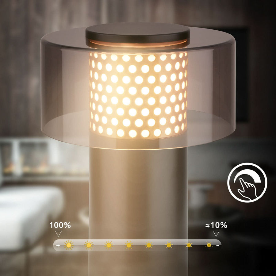 Lampe à poser d'extérieur LED rechargeable Brilo en métal, noir et doré, Ø 13 cm, IP44