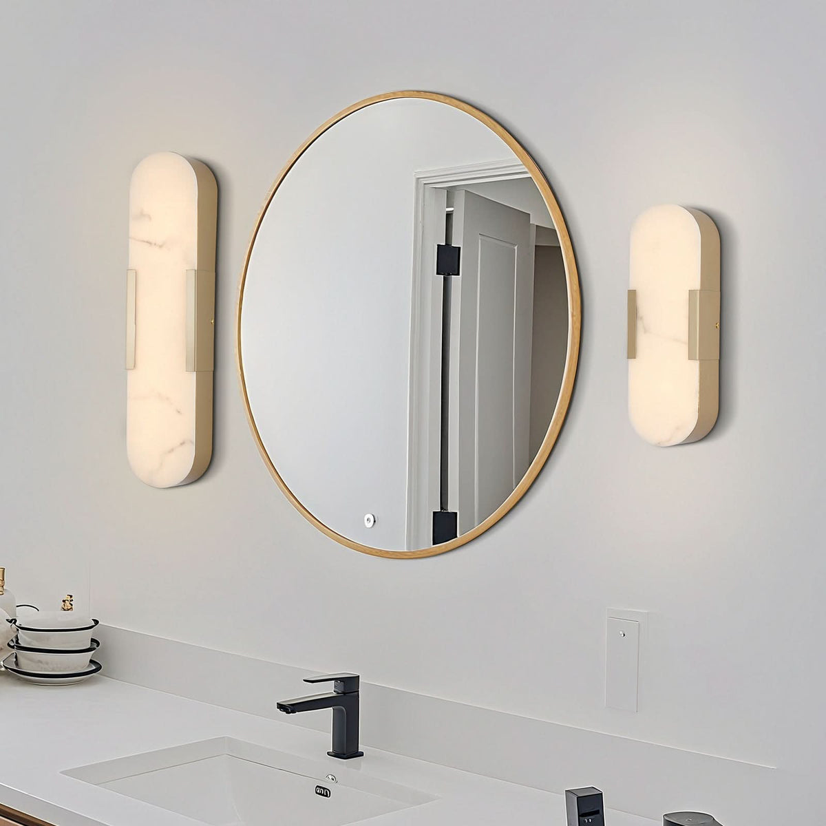Applique murale LED Opaline Hauteur 35 en acier, doré et blanc, hauteur 35 cm, IP44
