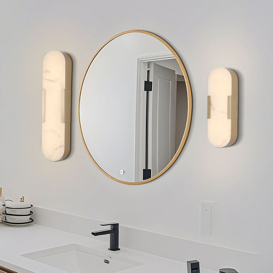Applique murale LED Opaline Hauteur 35 en acier, doré et blanc, hauteur 35 cm, IP44