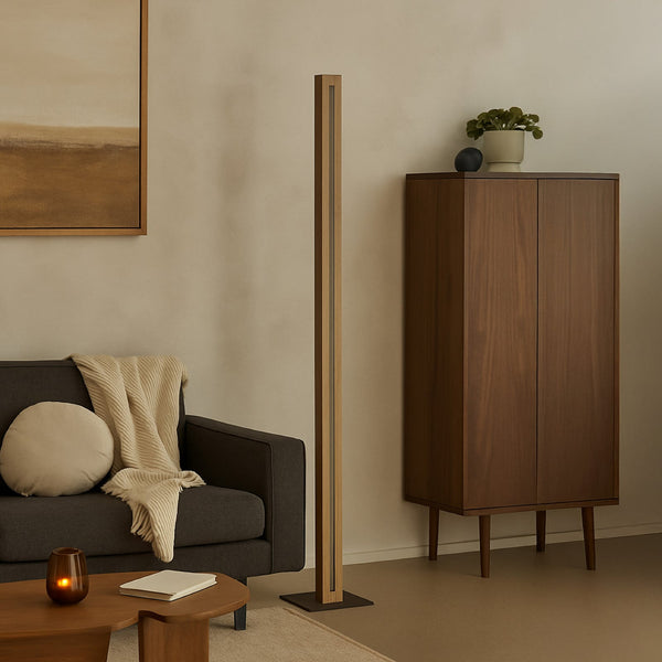 Lampadaire LED Chile S en bois, chêne et gris, hauteur 152 cm
