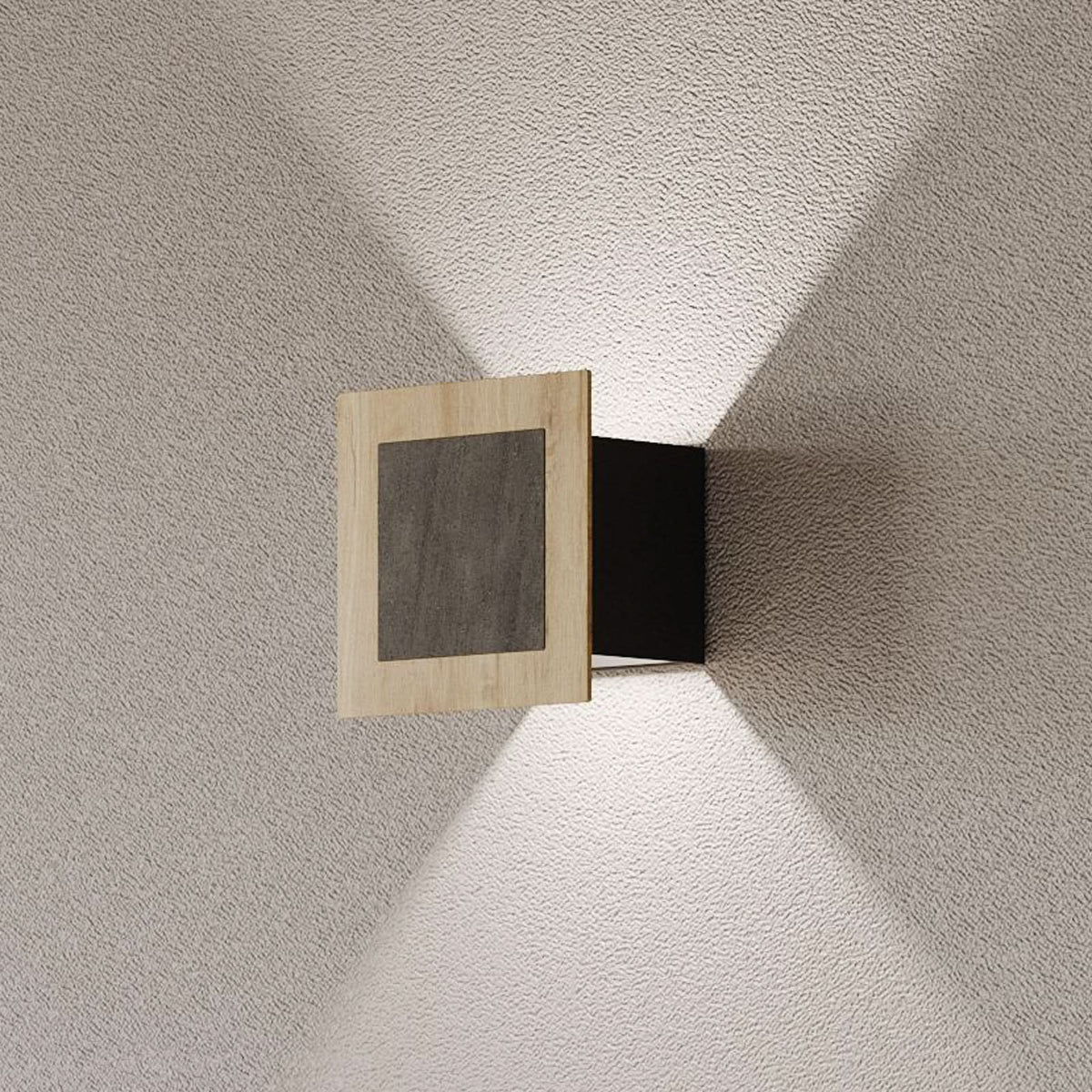 Applique murale LED Chile S en bois, chêne et gris, 2 lumières, hauteur 15 cm, IP44