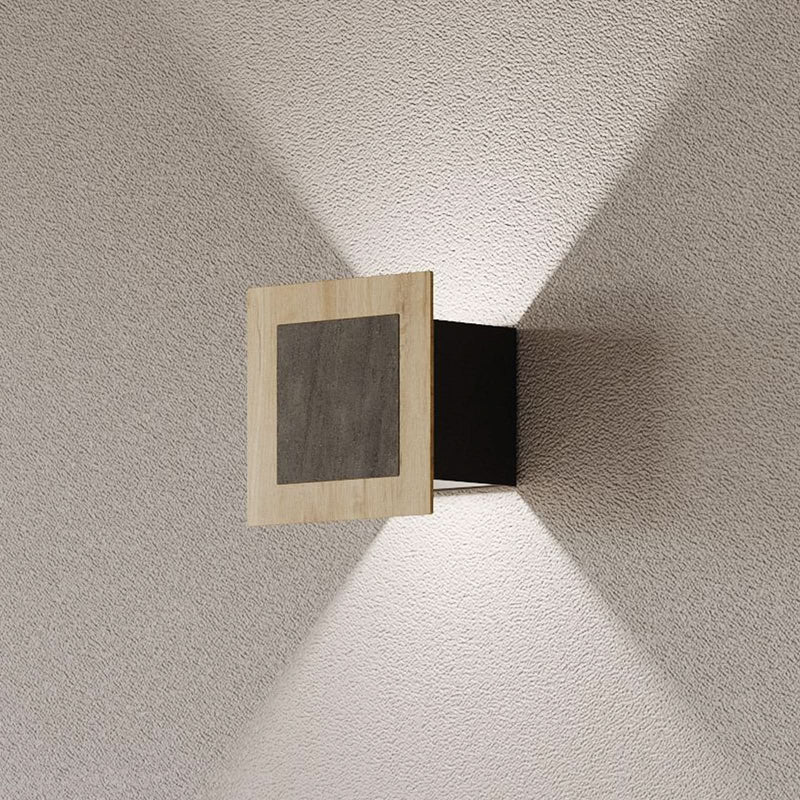 Applique murale LED Chile S en bois, chêne et gris, 2 lumières, hauteur 15 cm, IP44