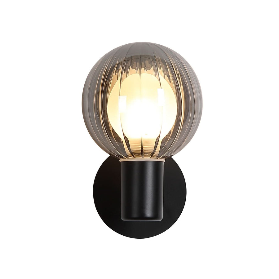 Applique murale Lumisphere en verre, gris fumée et noir, hauteur 12,4 cm, IP44