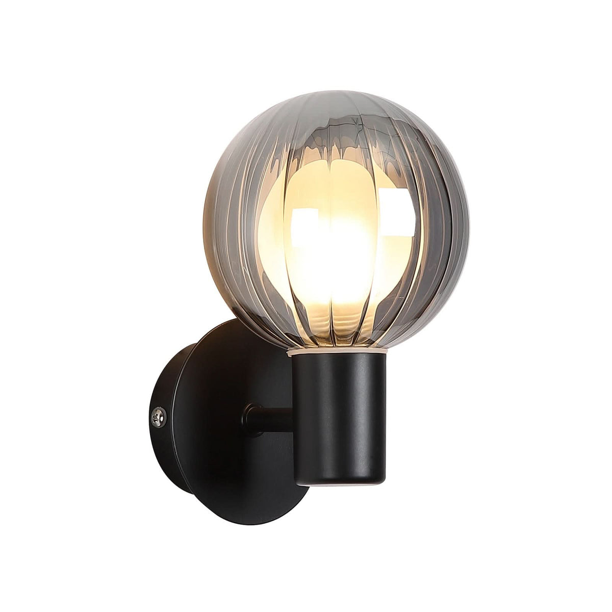 Applique murale Lumisphere en verre, gris fumée et noir, hauteur 12,4 cm, IP44