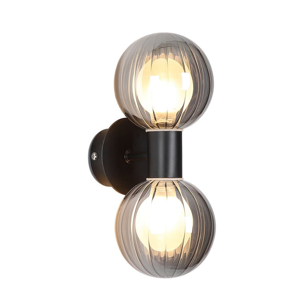 Applique murale Lumisphere en verre, gris fumée et noir, 2 lumières, hauteur 28 cm, IP44