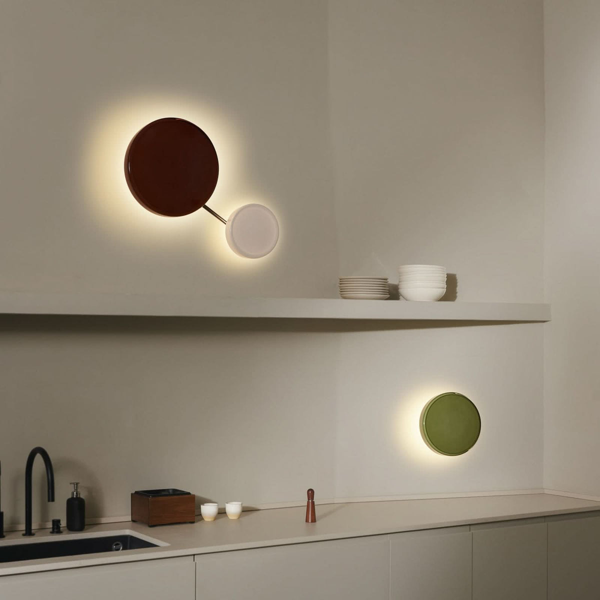 Applique murale LED Caramel en verre, blanc et noir, Ø 22 cm