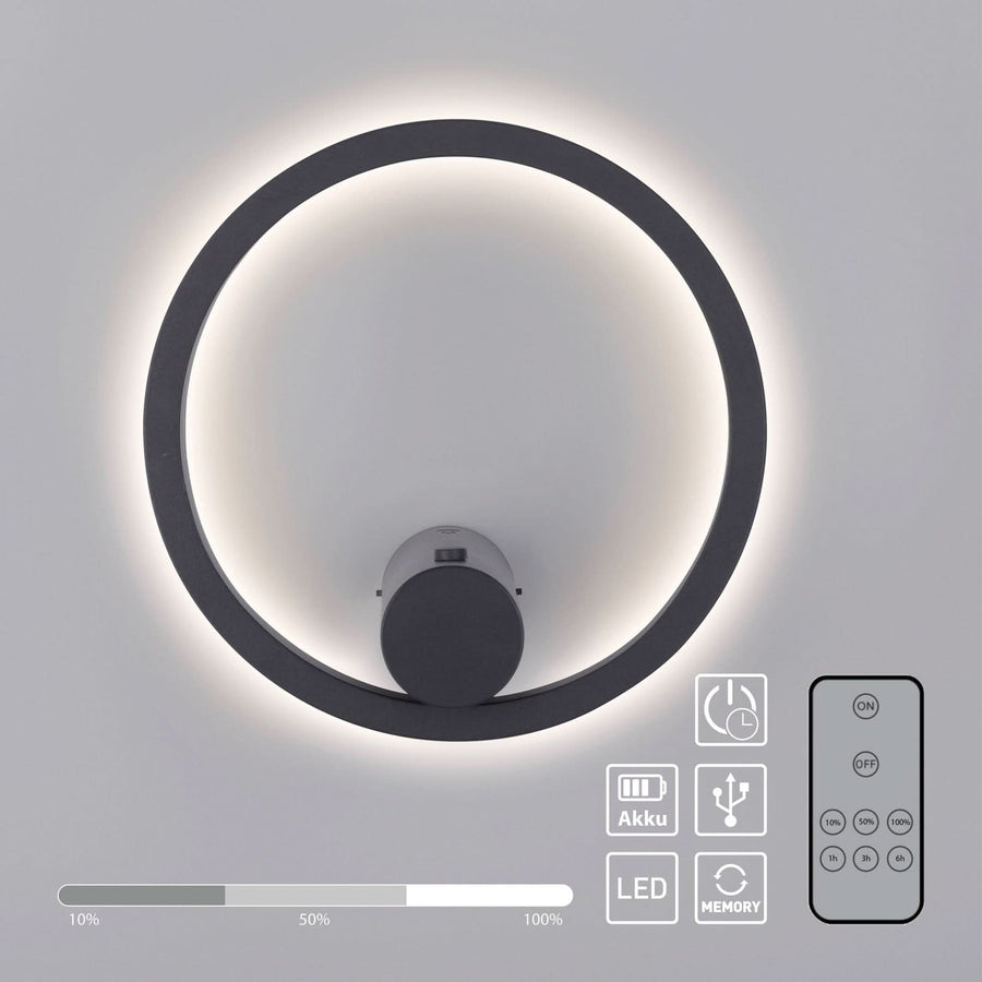 Applique murale LED rechargeable Archie en métal, noir, Ø 22 cm