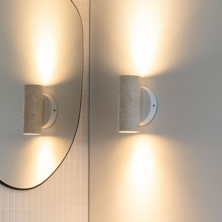 Applique murale Tivoli en pierre, blanc, 2 lumières, Ø 9,5 cm