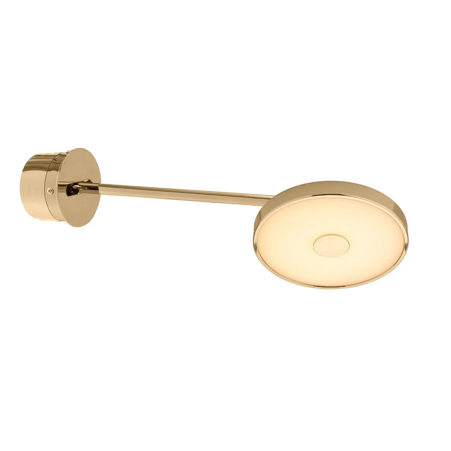 Applique murale LED Asteria Long HW en aluminium, laiton poli, Ø 15 cm