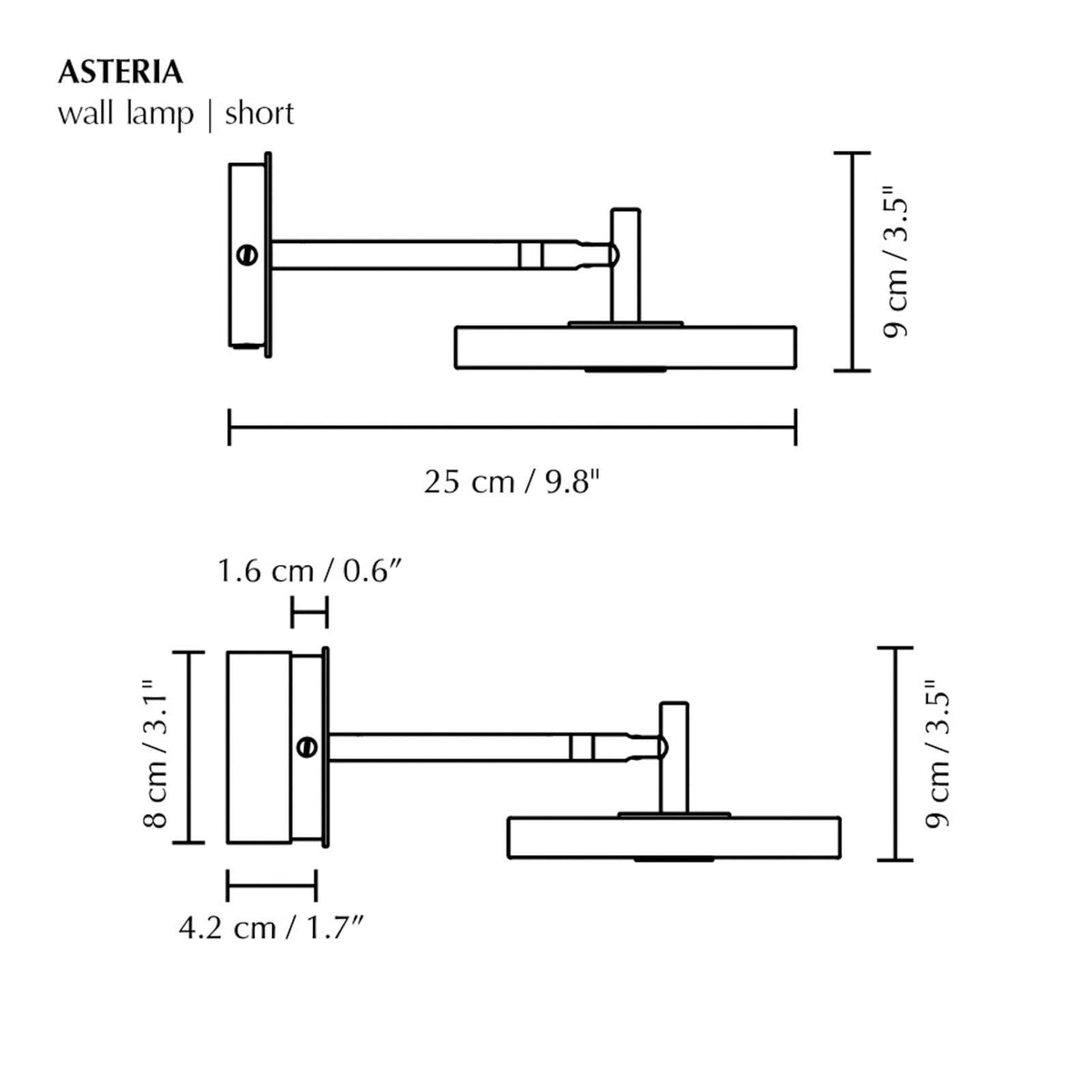 Applique murale LED Asteria Short HW en aluminium, laiton poli, Ø 15 cm