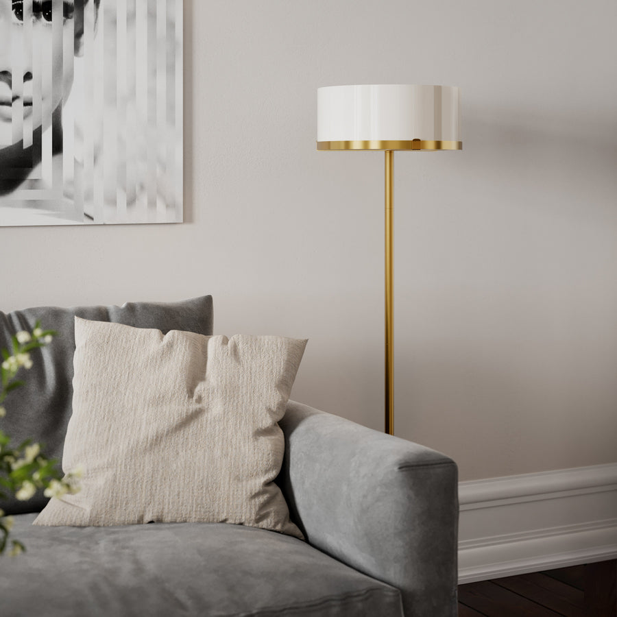 Lampadaire By Rydens Marcel en verre, laiton et blanc, hauteur 150 cm