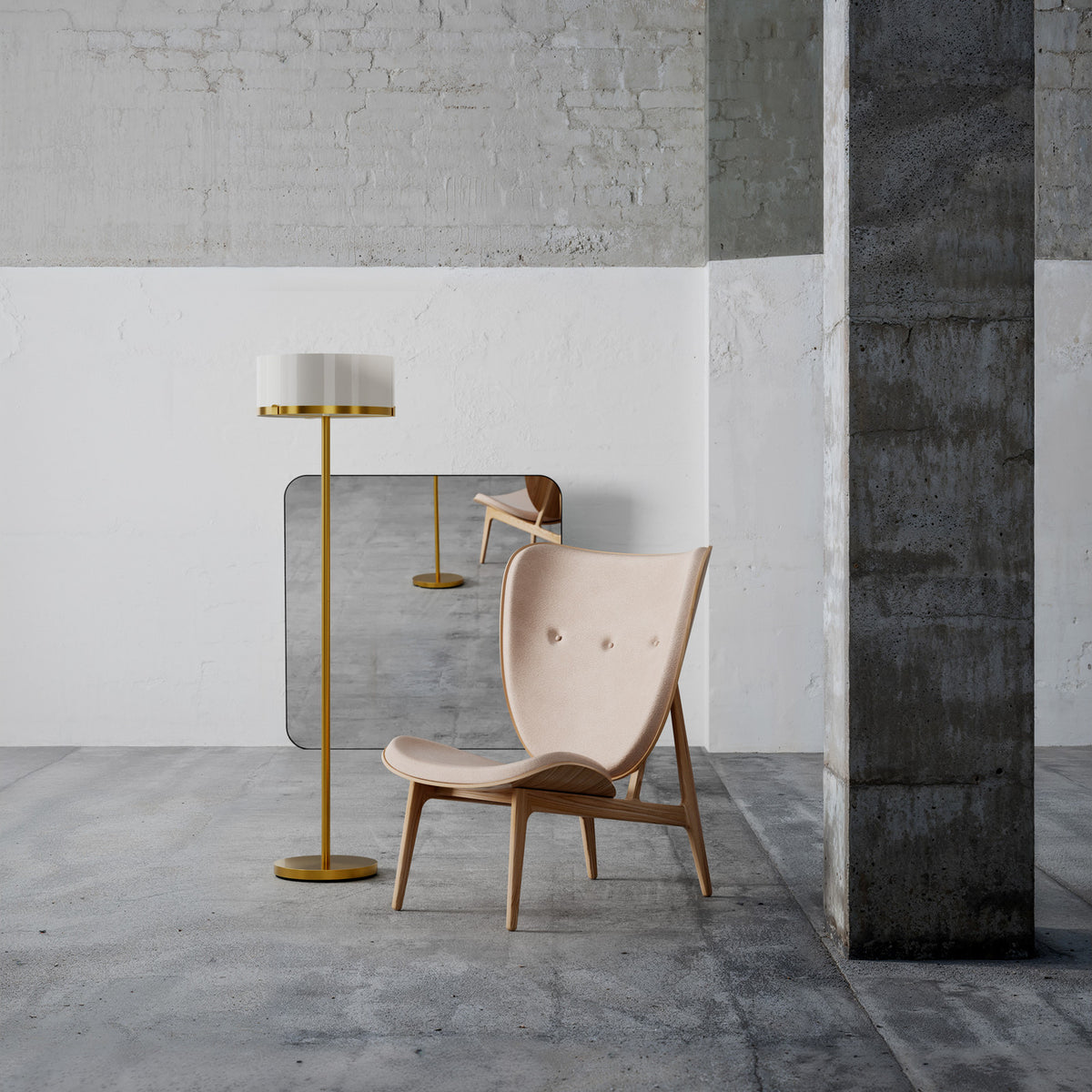 Lampadaire By Rydens Marcel en verre, laiton et blanc, hauteur 150 cm