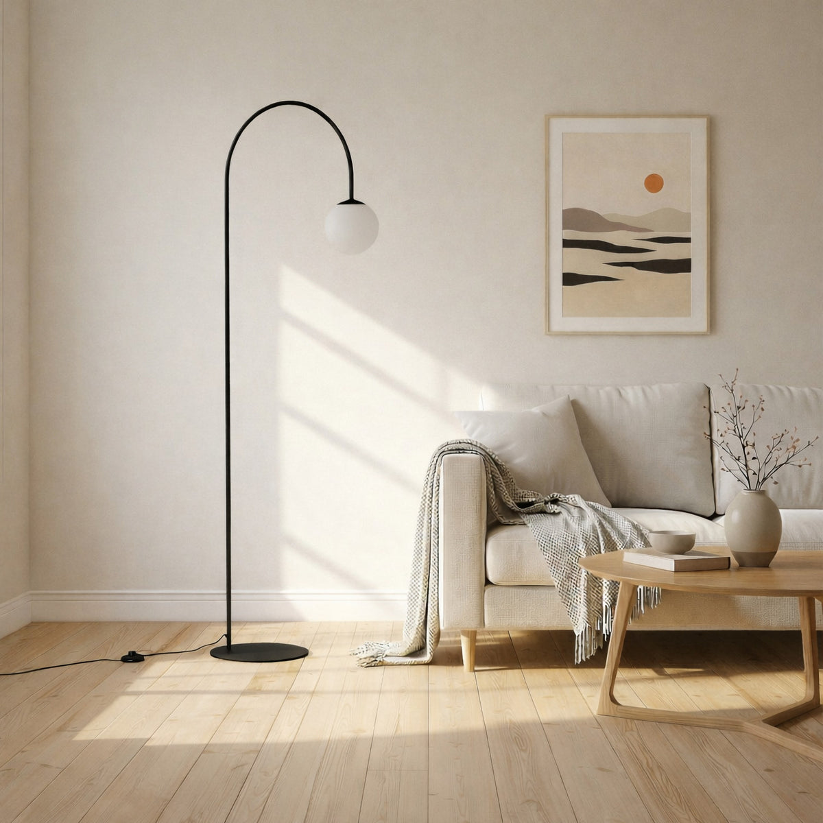 Lampadaire Nova en verre, noir et blanc satiné, hauteur 155 cm