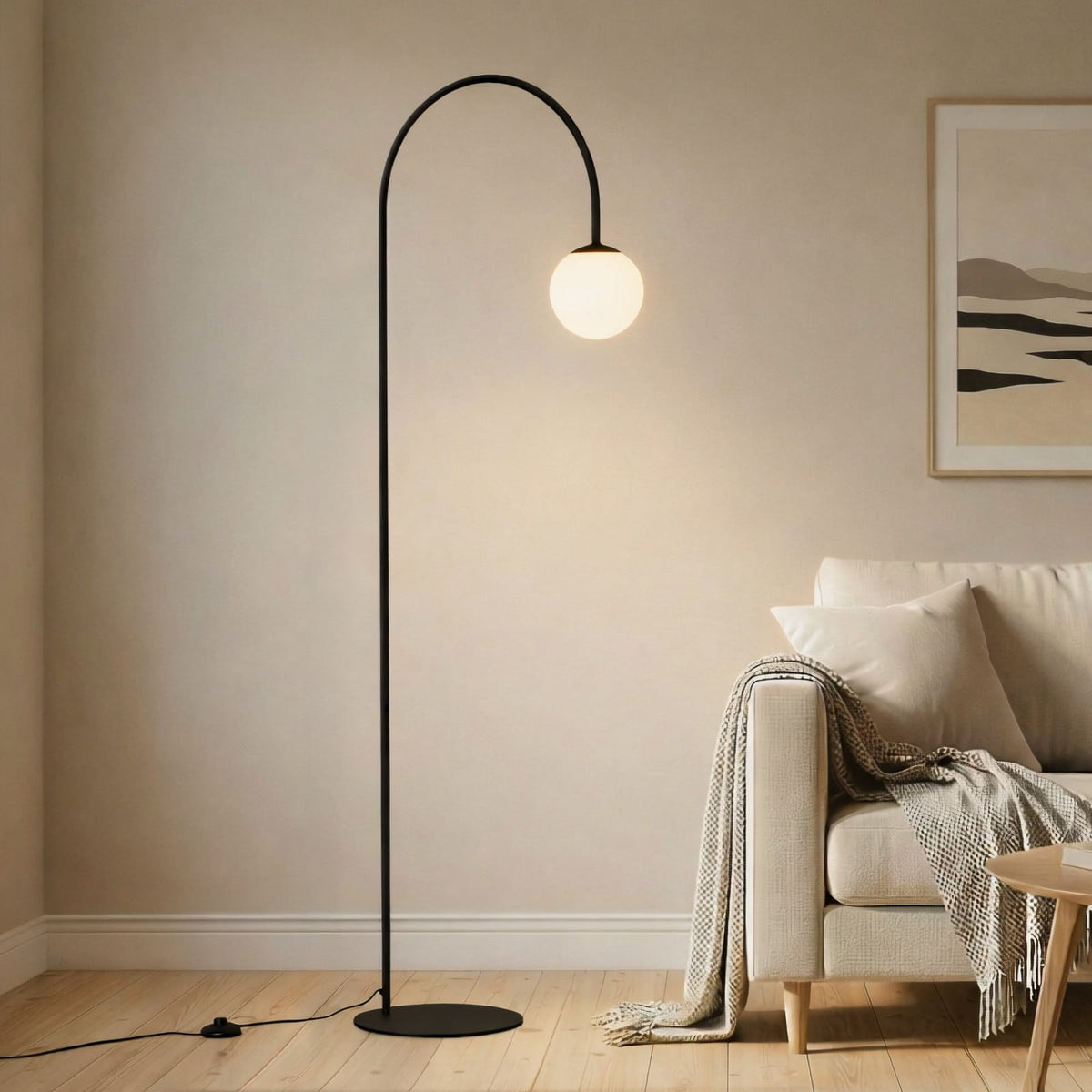 Lampadaire Nova en verre, noir et blanc satiné, hauteur 155 cm