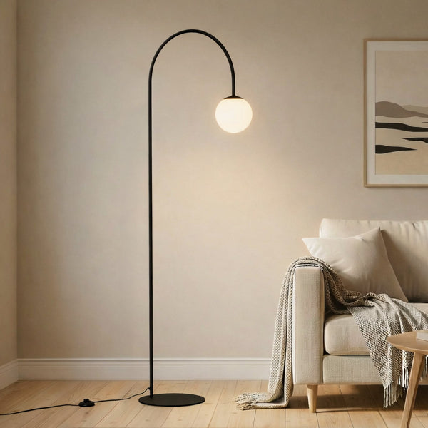 Lampadaire Nova en verre, noir et blanc satiné, hauteur 155 cm