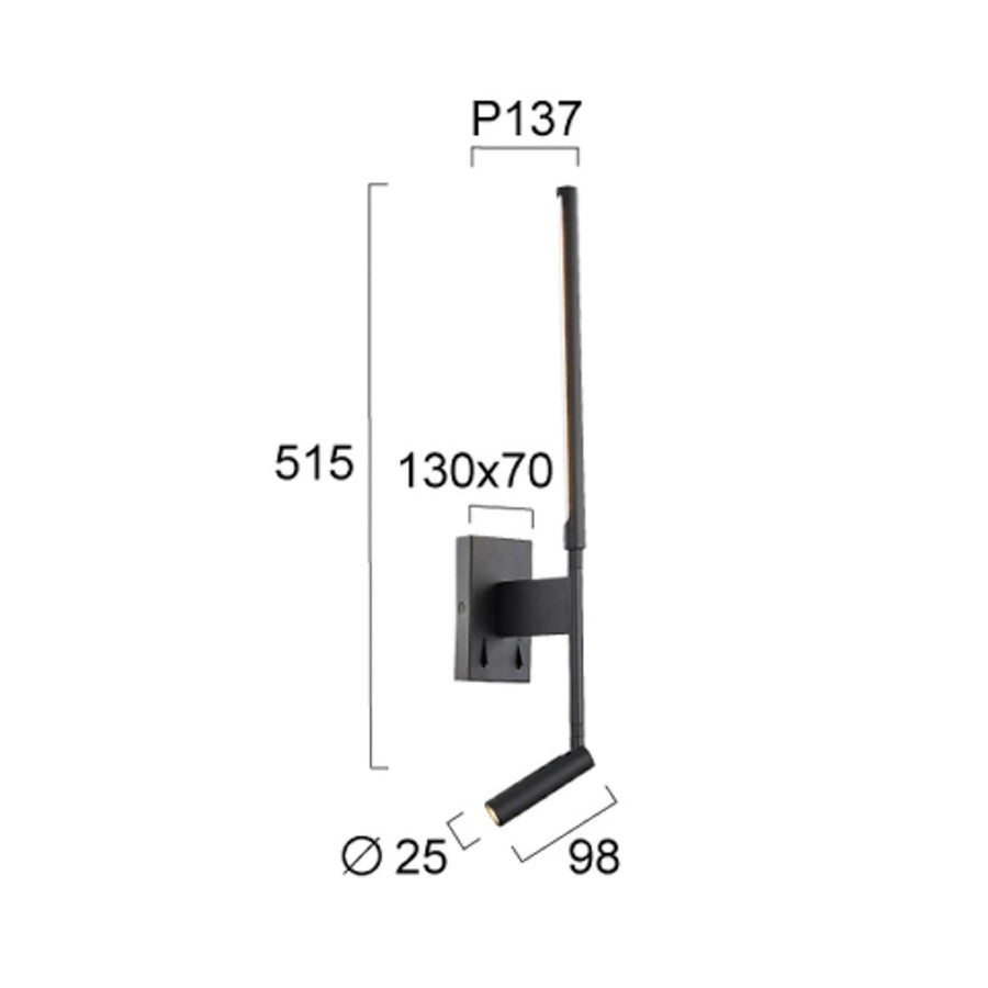 Applique murale LED Nido en aluminium, noir et transparent, hauteur 51,5 cm