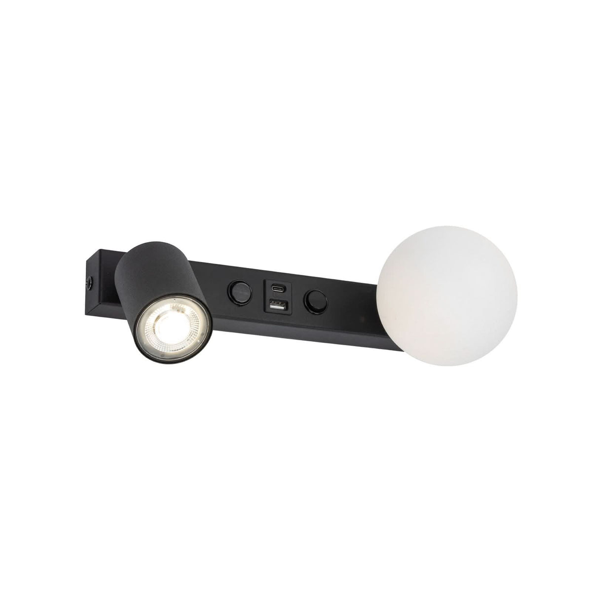 Applique murale Vox en verre, noir et blanc, 2 lumières, hauteur 14,5 cm