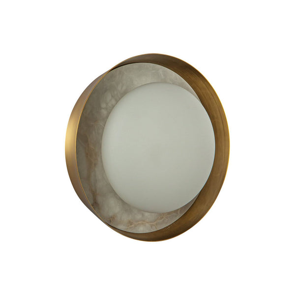 Applique murale LED Alonso en verre, laiton ancien et blanc satiné, Ø 21,6 cm