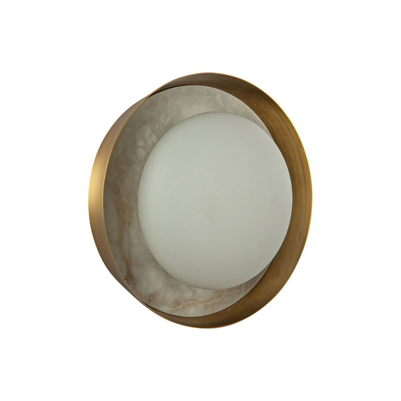 Applique murale LED Alonso en verre, laiton ancien et blanc satiné, Ø 21,6 cm