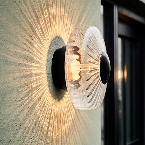 Applique d'extérieur LED New Wave Optic en verre, transparent et noir, Ø 26 cm, IP65, 2700 K, 8 W, modèle 2