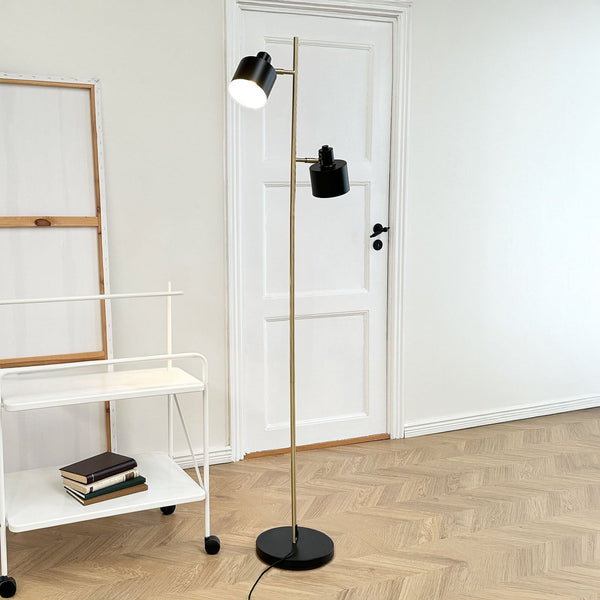 Lampadaire Ocean en métal, laiton et noir, 2 lumières, hauteur 160 cm
