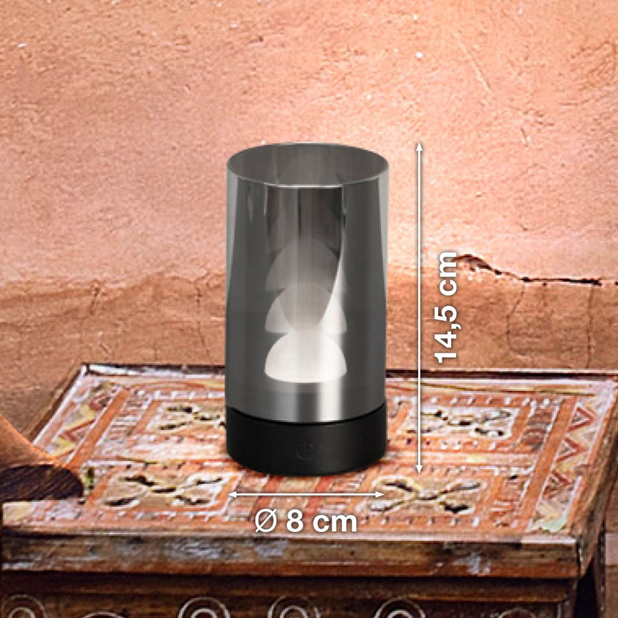 Lampe à poser d'extérieur LED rechargeable Fenya en verre, gris fumée et noir, Ø 8 cm, IP54
