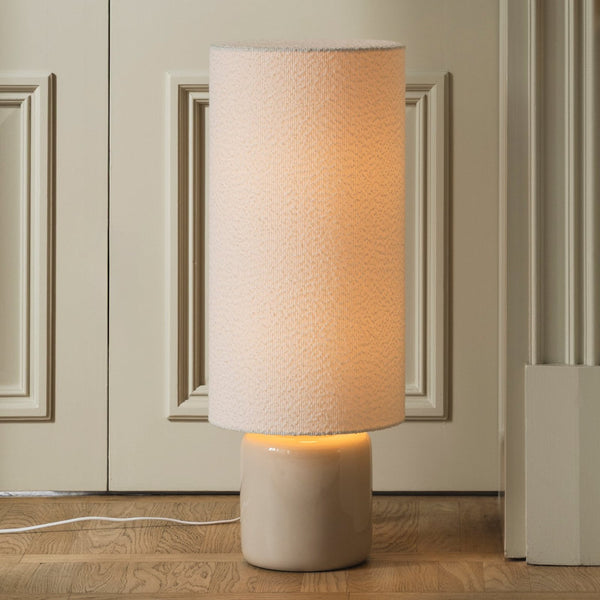 Lampadaire Florian en tissu, blanc et beige, 2 lumières, hauteur 80 cm