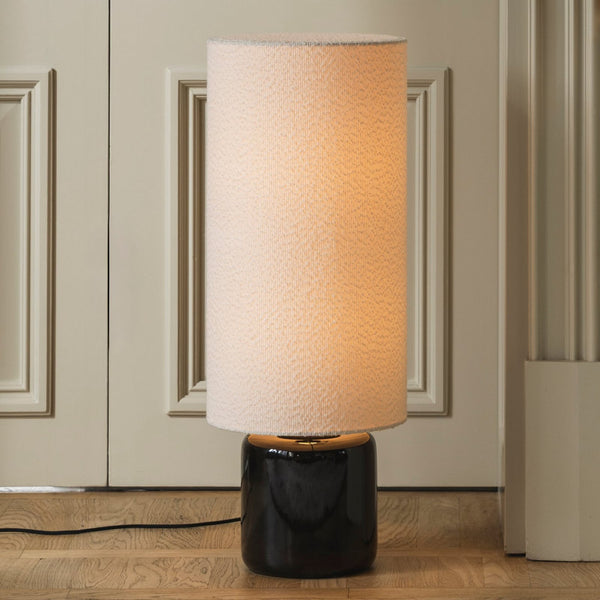 Lampadaire Florian en tissu, blanc et noir, 2 lumières, hauteur 80 cm