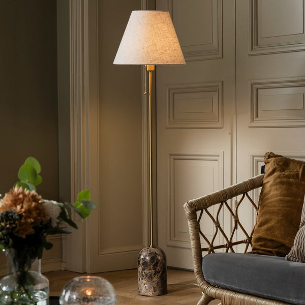 Lampadaire Gino en lin, beige et marron marbré, hauteur 145 cm