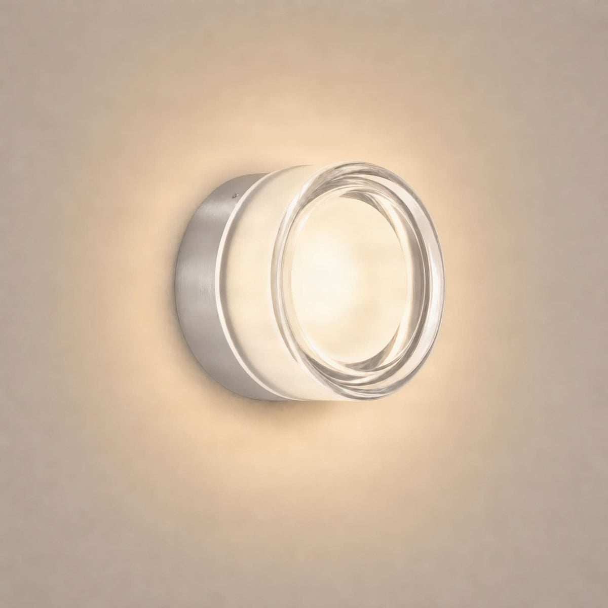 Applique murale LED Somber en verre, nickel et transparent, Ø 12,5 cm, IP44