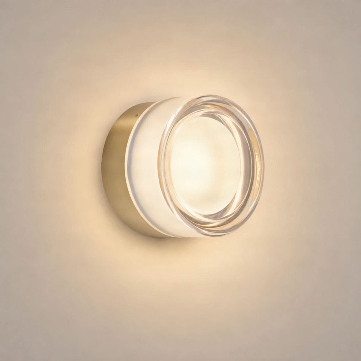Applique murale LED Somber en verre, doré et ambre teinté, Ø 12,5 cm, IP44