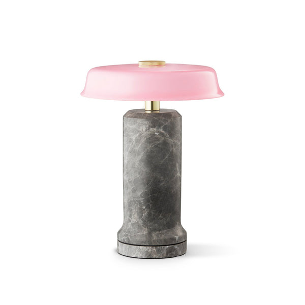 Lampe à poser d'extérieur LED rechargeable Trip No. 2 en verre, gris clair marbré et rosé brillant, Ø 18 cm, IP44