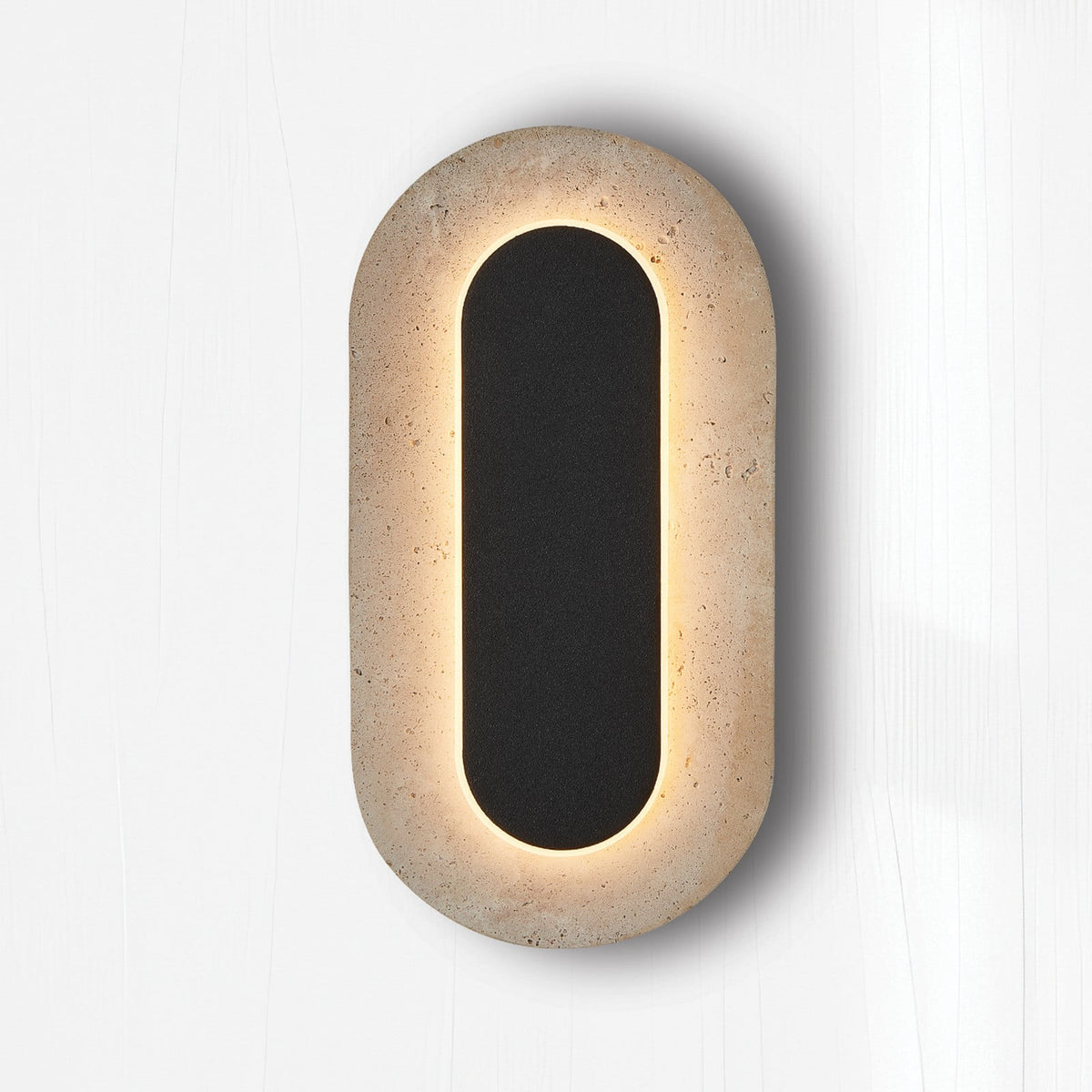 Applique murale LED Miranda en pierre, beige et noir, hauteur 30 cm