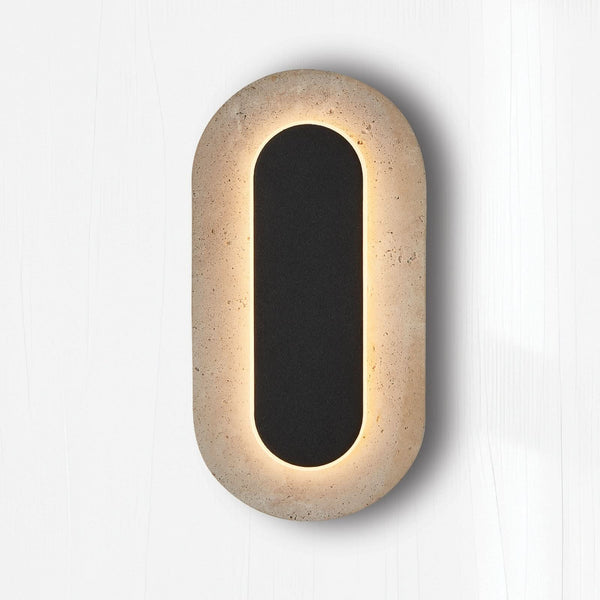 Applique murale LED Miranda en pierre, beige et noir, hauteur 30 cm