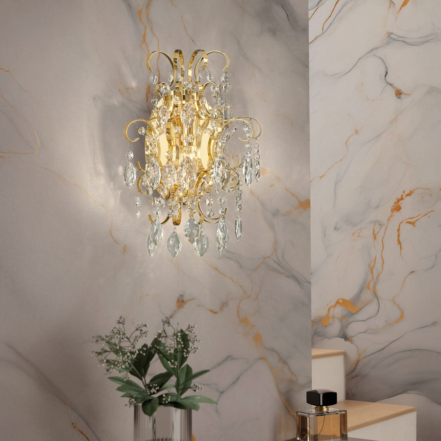 Applique murale Fenoullet en verre, laiton et transparent, hauteur 37 cm