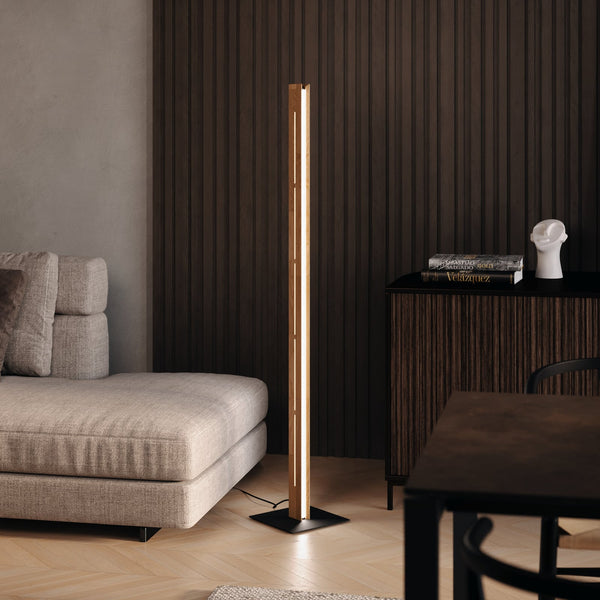 Lampadaire LED Mexico en chêne, noir mat, hauteur 150 cm