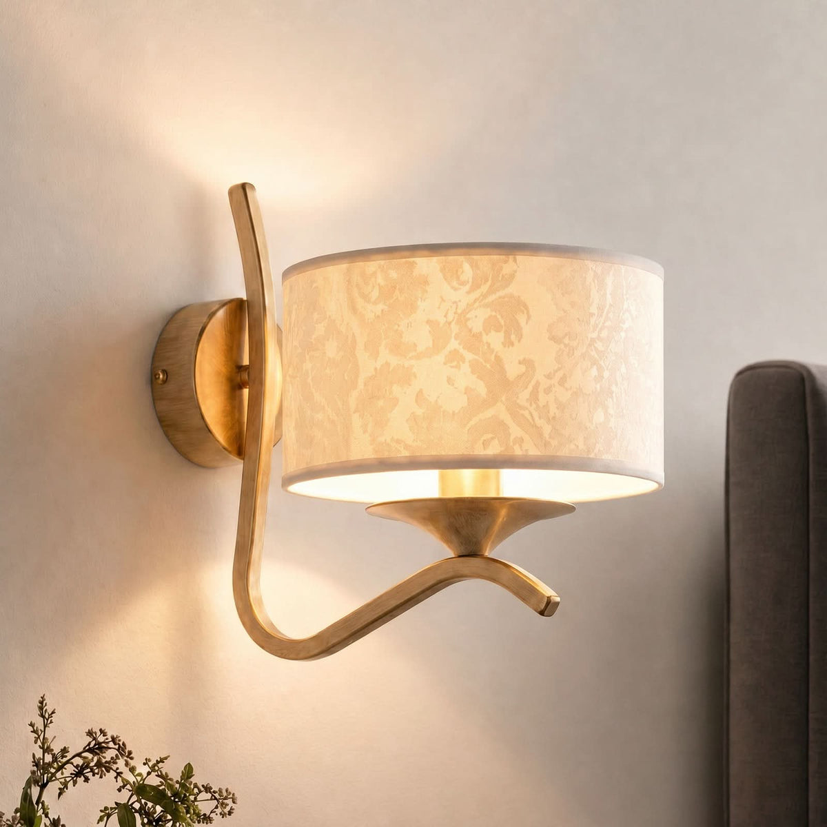 Applique murale Kaszmir Ecrie en verre, beige et doré, hauteur 23 cm