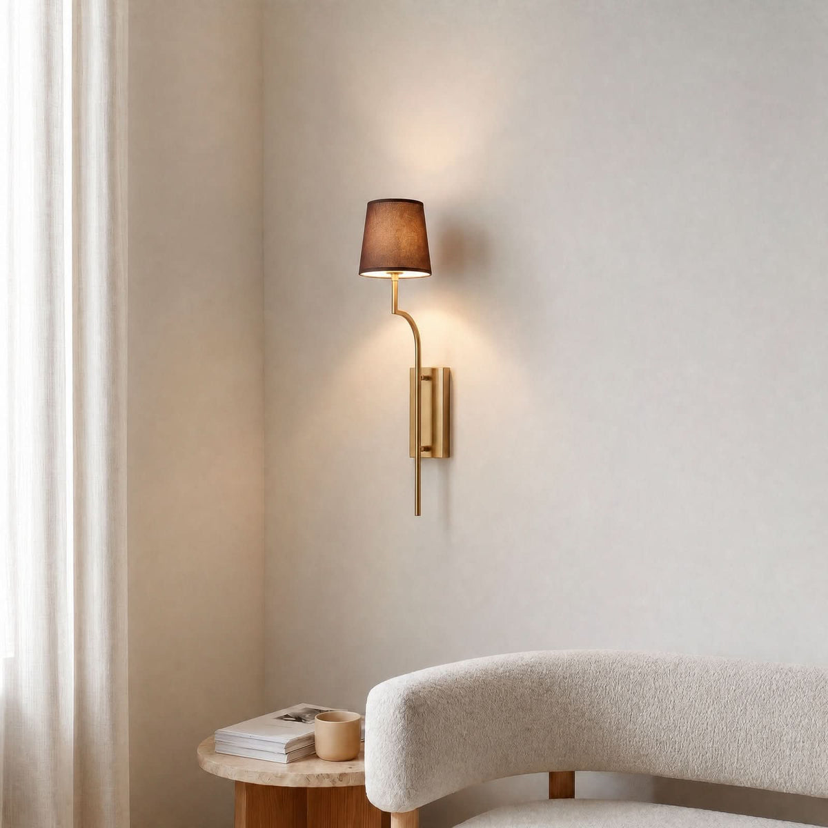 Applique murale Lumora en tissu, marron et doré, hauteur 72 cm