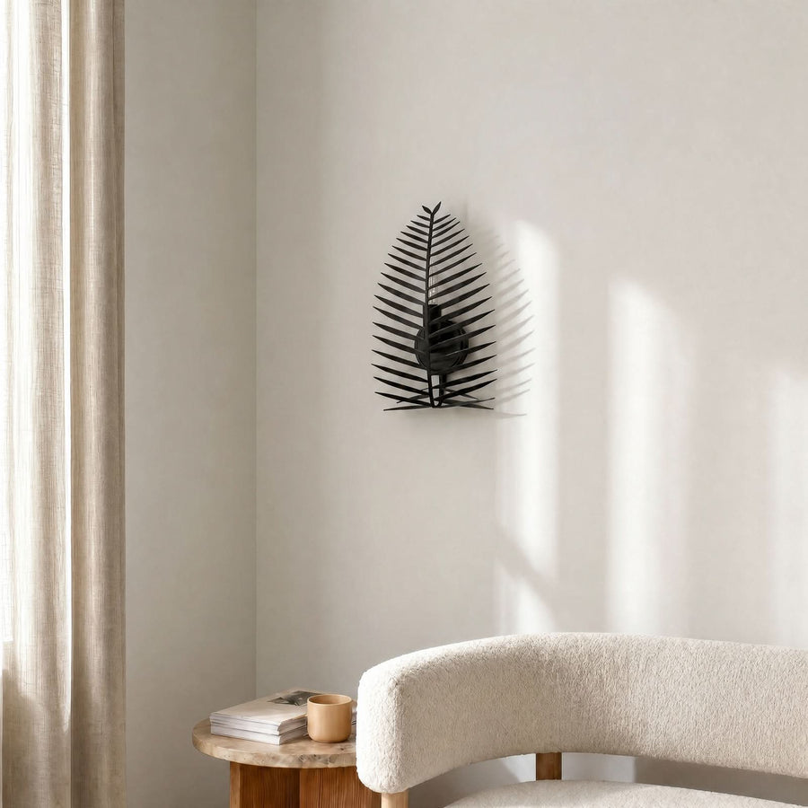 Applique murale Leaf en métal, noir, hauteur 30 cm