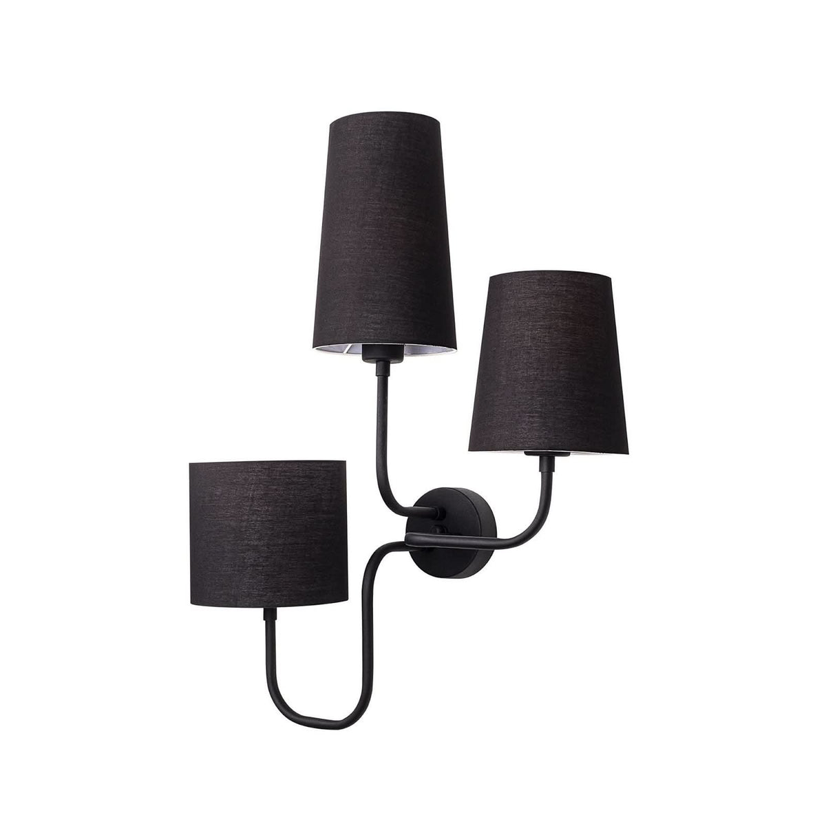 Applique murale Çatal en tissu, noir, 3 lumières, hauteur 57 cm