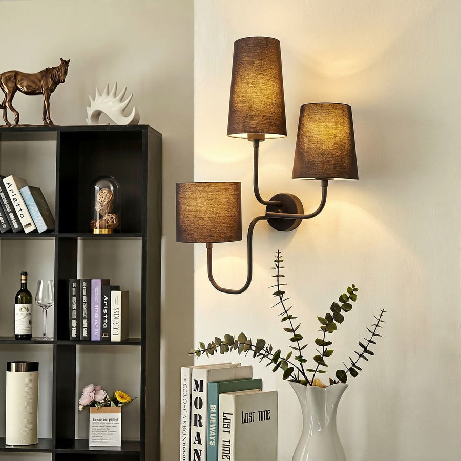 Applique murale Çatal en tissu, noir, 3 lumières, hauteur 57 cm