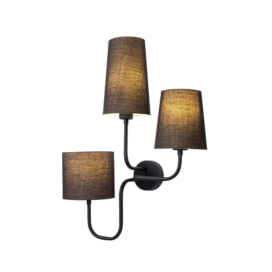 Applique murale Çatal en tissu, noir, 3 lumières, hauteur 57 cm