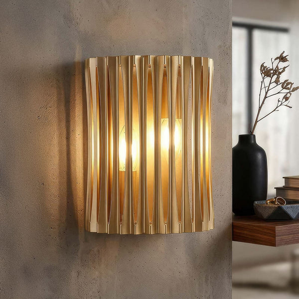 Applique murale Split en métal, doré, 2 lumières, hauteur 25 cm, IP44
