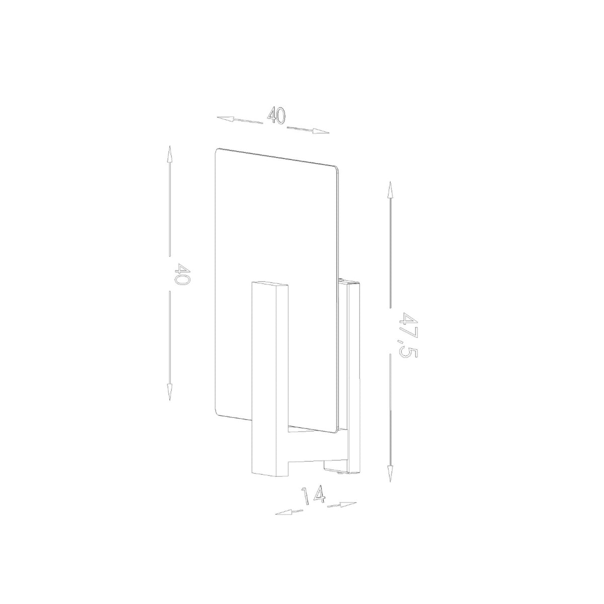 Schéma coté du plafonnier avec 40 cm de côté et 47,5 cm de diagonale